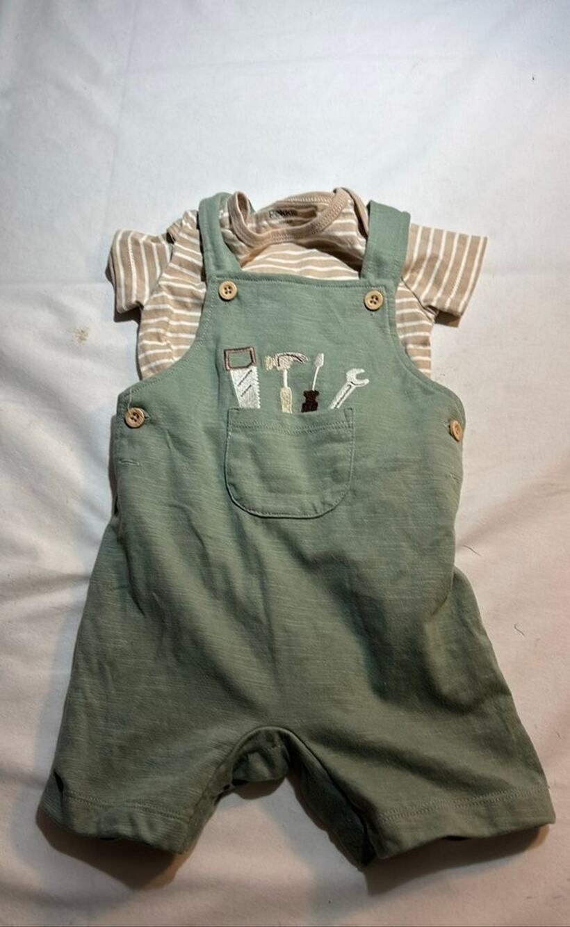 Pekkle Baby Boys' Tool Embroidered Romper with Striped Shirt